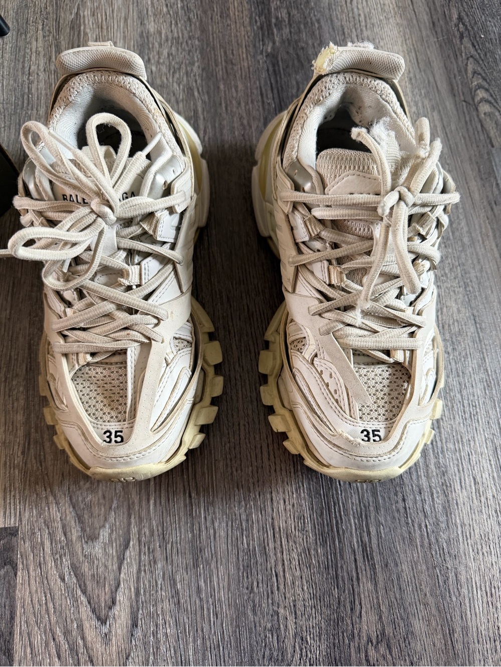 Balenciaga Off-White/Tan Chunky Triple-S Style Sneakers